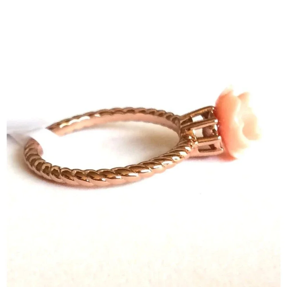 Pink Rose Flower Cable Ring Size 11 Rose Gold Plated Victorian Vintage Style